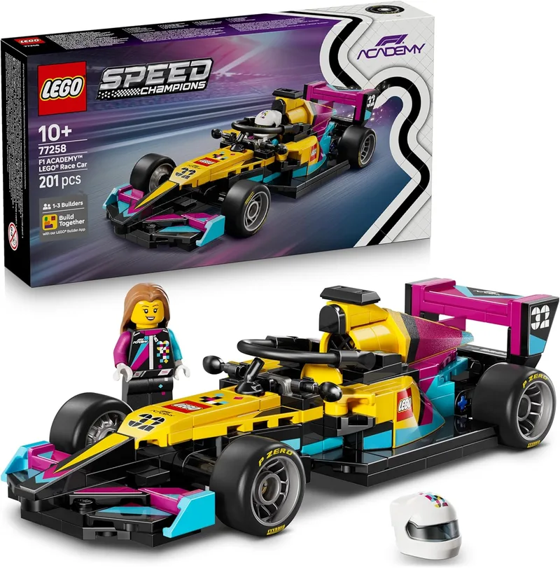 LEGO ▫️ Speed Champions Carro de Corrida da F1 Academy - Maquete de carro de brincar e minifigura de piloto feminina de Fórmula 1 - Presente para meninas e meninos a partir dos 10 anos e adultos fãs de automobilismo - 77258