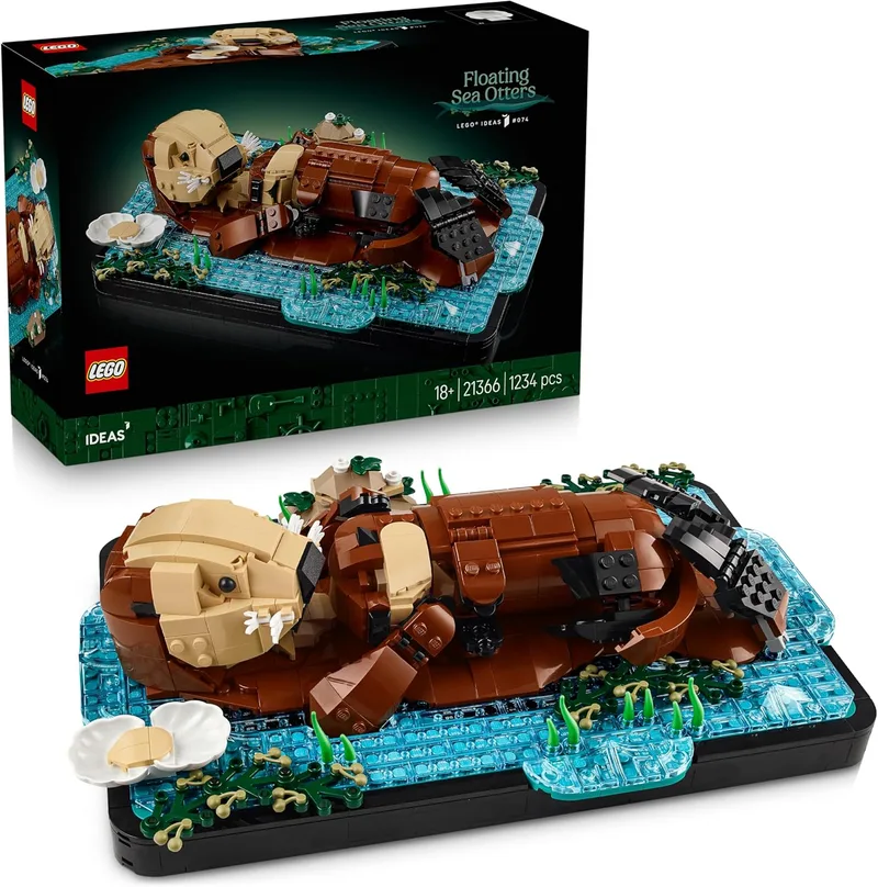 LEGO ▫️ Ideas Nutrias Marinhas à Tona - Kit de Maquetes 3D para Adultos com Nutria e Cria - Figuras Articuladas de Animais Marinhos - Decoração para a Estante - Presente Artesanal - 21366