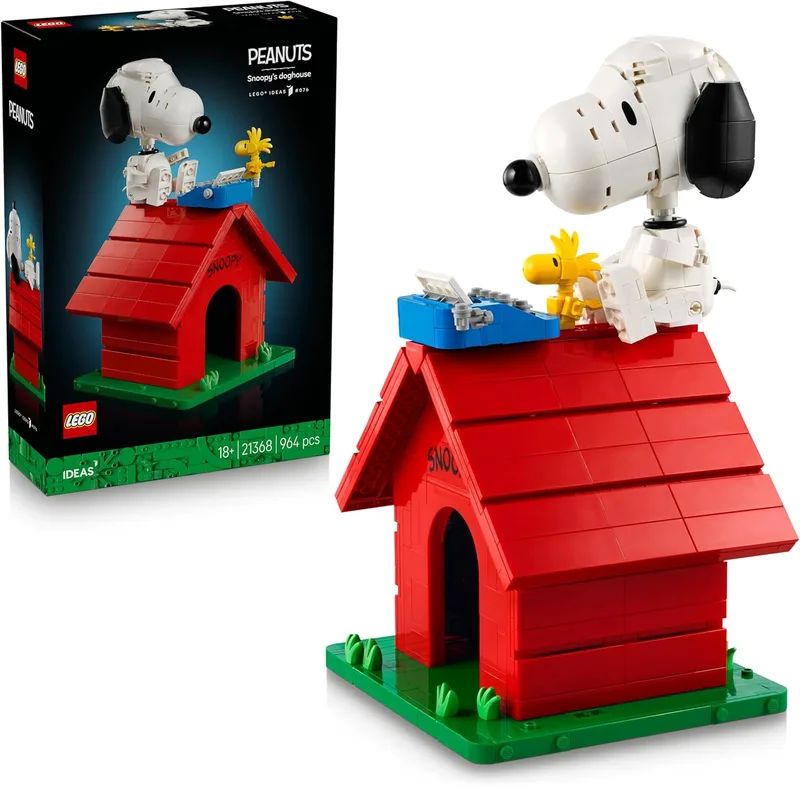 LEGO ▫️ Ideas Peanuts: A Casinha do Snoopy - Maquete de casa para adultos - Figuras do cão Snoopy e do pássaro Woodstock - Decoração para prateleiras - Presente para mulheres e homens fãs da banda desenhada - 21368