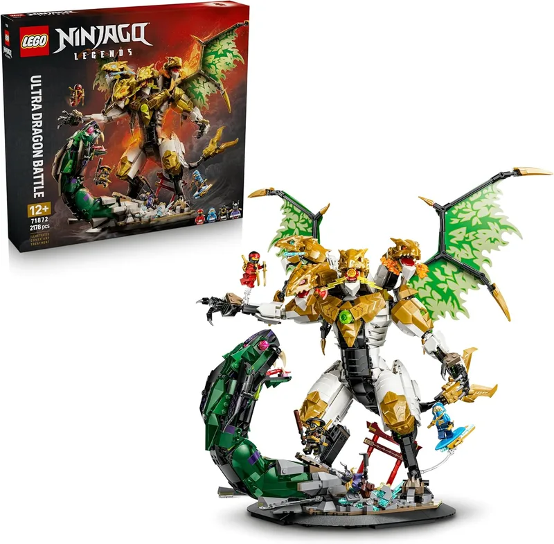 LEGO ▫️ Ninjago: A Batalha do Ultradragão – Figura articulada de dragão de quatro cabeças e cobra – 4 minifiguras com katanas de brincar – Presente para crianças a partir dos 12 anos e adolescentes – 71872