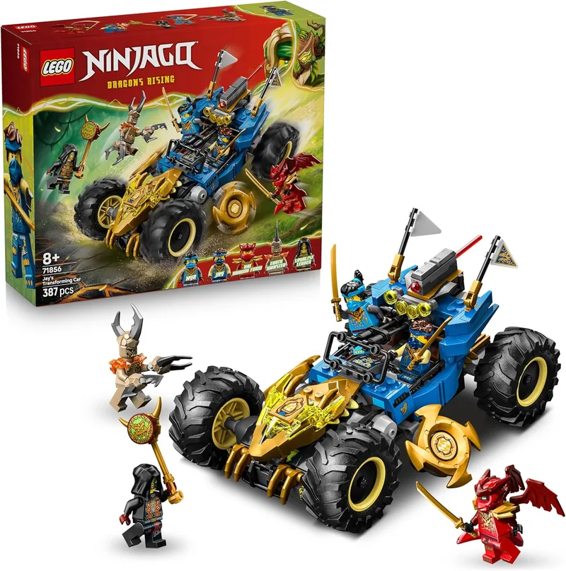 LEGO Ninjago 2in1 Jay's Transformable Car - Camião com 5 Minifiguras Inc. Kai e NYA - Armas Ninja Inc. Shuriken, Espadas Catana de Brinquedo - Prenda para Crianças com 8+ e Fãs da Série - 71856