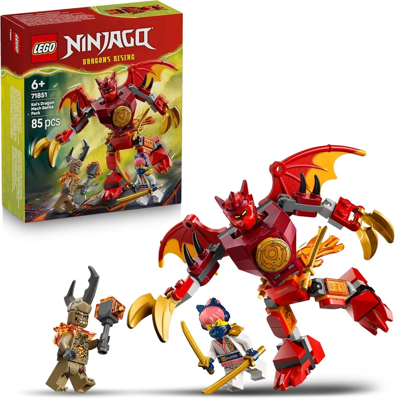 LEGO ▫️ Ninjago Battle Pack: Kai's Dragon Mech - Figura de Dragão, 3 Minifiguras e Catanas de Brinquedo - Prenda de Aniversário para Crianças com Mais de 6 Anos e Fãs da Série - 71851