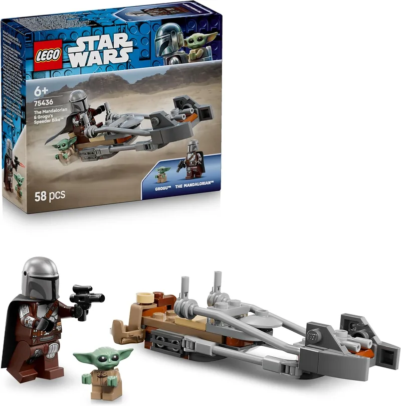 LEGO Star Wars Mandalorian Speeder Bike e Grogu - Moto de Brinquedo com Minifigura DIN Djarin com Blaster - Prenda para Crianças a partir dos 6 anos e Fãs - 75436