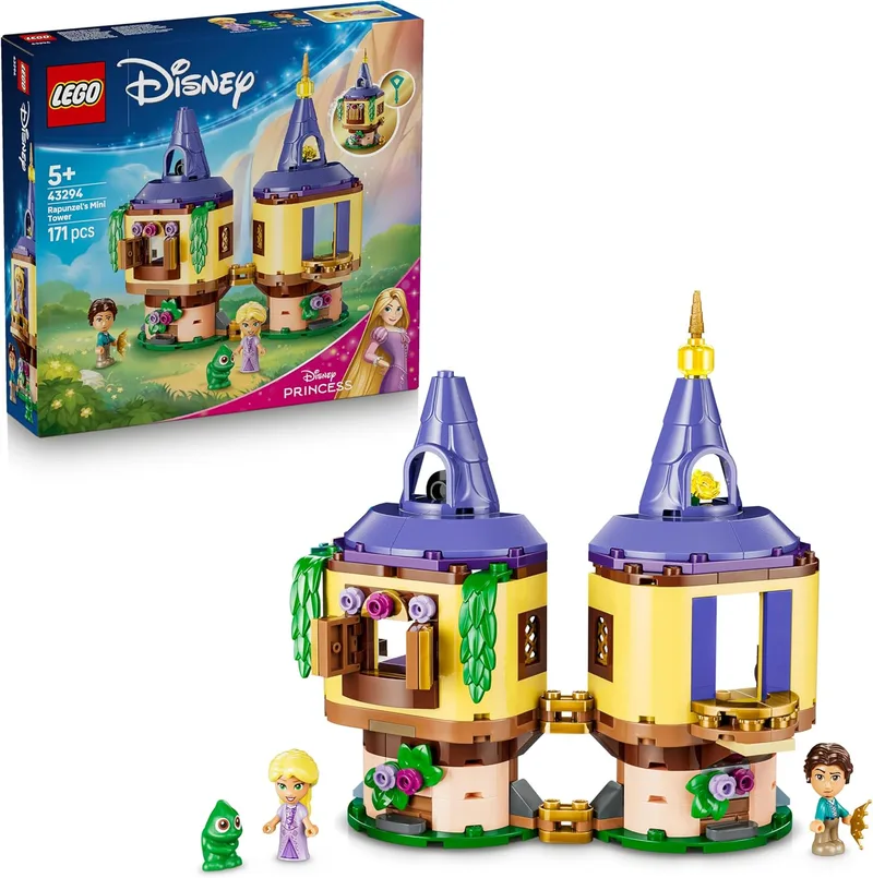 LEGO ▫️ Princesas da Disney: Mini Torre da Rapunzel – Castelo de brincar de «Enredados» com mini-bonecas, figura do camaleão Pascal e acessórios – Presente para meninas a partir dos 5 anos e fãs do filme – 43294
