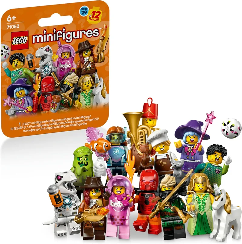 LEGO ▫️ Minifigures 29.ª Edição – Caixa Surpresa com 1 de 12 Brinquedos Colecionáveis - Figuras Inc. Guarda-redes de futebol e elfa unicórnio – Presente para convidados de festas de aniversário infantis a partir dos 6 anos 71052