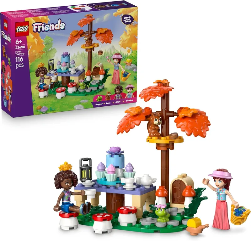 LEGO ▫️ Friends Chá na Floresta – Jogo de faz-de-conta com 2 mini-bonecas, 3 figuras de animais (sapo e esquilo) e comida de brincar – Presente de aniversário para meninas a partir dos 6 anos – 42690
