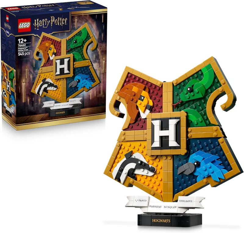 LEGO ▫️ Harry Potter: Escudo das Casas de Hogwarts - Maquete 3D com Animais - Decoração de Parede para o Quarto - Presente de Aniversário para Meninas e Meninos a partir dos 12 anos e Adolescentes - 76462