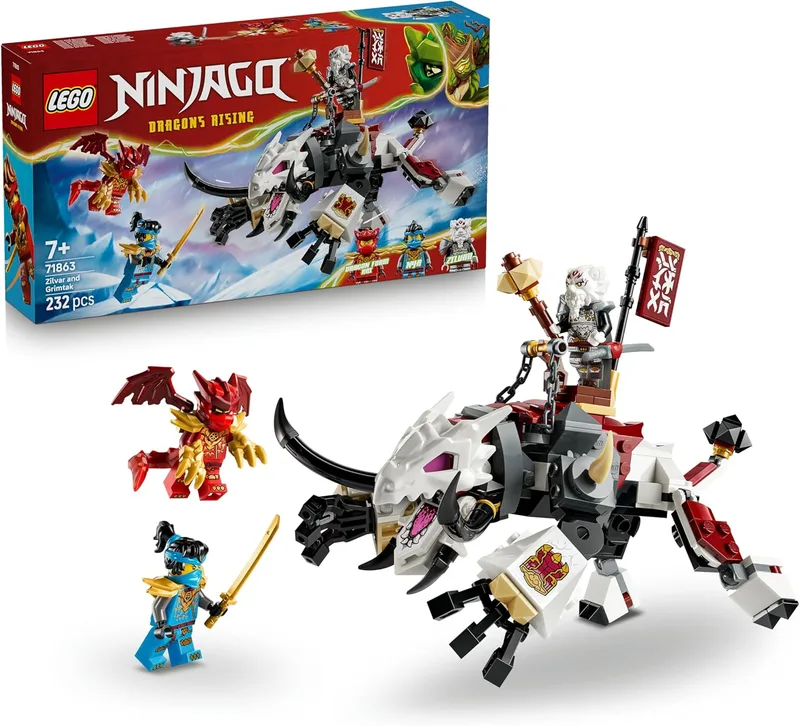 LEGO ▫️ NINJAGO Zilvar e a Fera Dragão Grimtak – Figura articulada e 3 minifiguras incluídas Kai e Nya com Armas Ninja – Presente de Aniversário para Crianças a partir dos 7 Anos e Fãs de «O Renascimento dos Dragões» – 71863