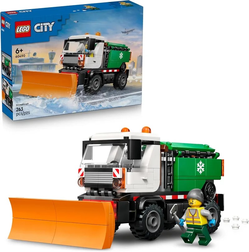 LEGO ▫️ Arado de neve City - Kit de modelo de camião de brinquedo com função de espalhador de sal, ferramentas e minifiguras - Ideia de prenda de aniversário para crianças com mais de 6 anos - 60490