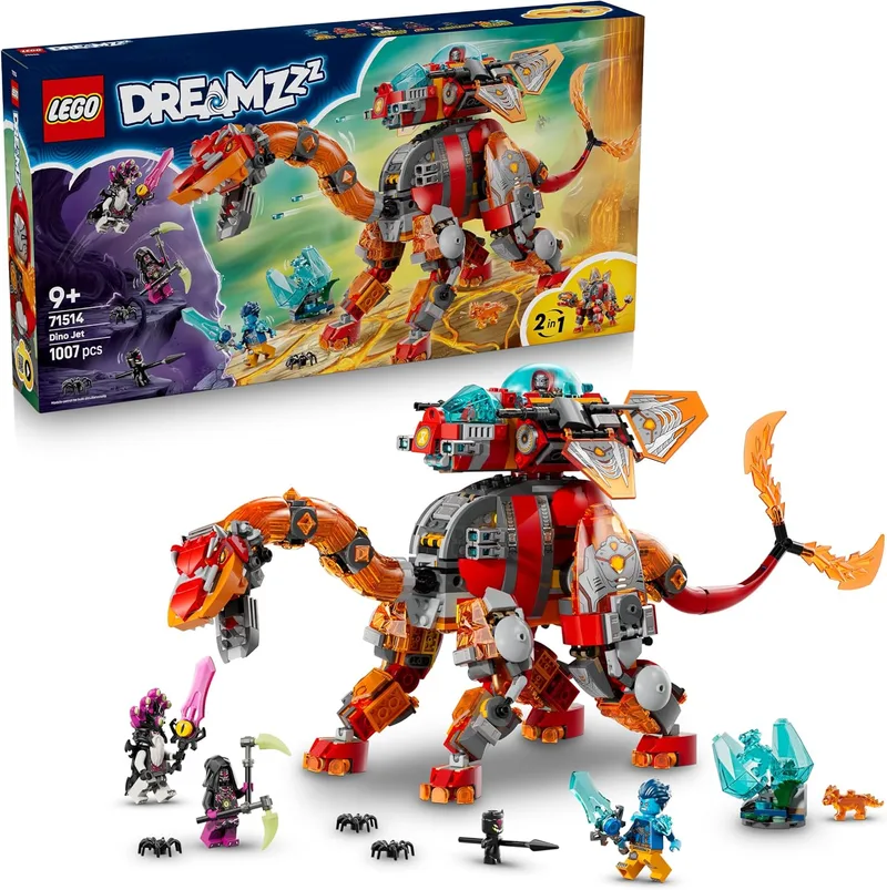 LEGO ▫️ DREAMZzz 2 em 1 Jet Dinossauro - Figura de brinquedo de dinossauro transformável em estegossauro blindado com 4 minifiguras e 2 criaturas do tesouro - Presente para crianças a partir dos 9 anos - 71514