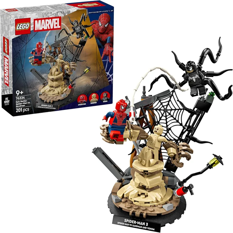 LEGO ▫️ Marvel Legendary Battle: Spider-Man vs. Sandman - Brinquedo de Super-Heróis - 3 Minifiguras Inc. Venom - Presente para Crianças 9+ e Fãs de Filmes - 76334