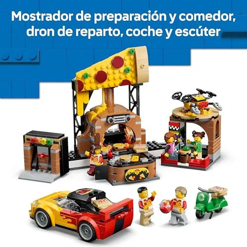 LEGO ▫️ City: Experiência de Entrega de Pizza com Veículos – Carro, Moto e Drão de Brinquedo, Comida, Máquina Recreativa e 4 Minifiguras – Presente de Aniversário para Crianças a partir dos 6 Anos – 60496 4