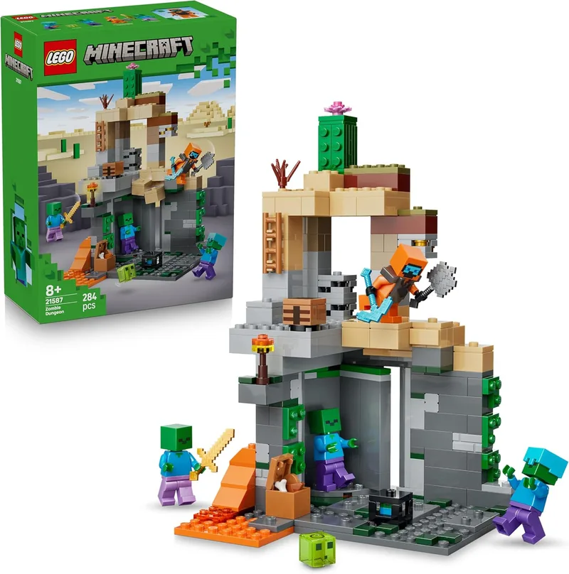 LEGO ▫️ Minecraft Zombie Dungeon - Brinquedo interativo com minifigura Wanderer, 3 figuras de zombies, lodo e bancada de trabalho - Prenda de jogador para rapazes e raparigas com mais de 8 anos - 21587