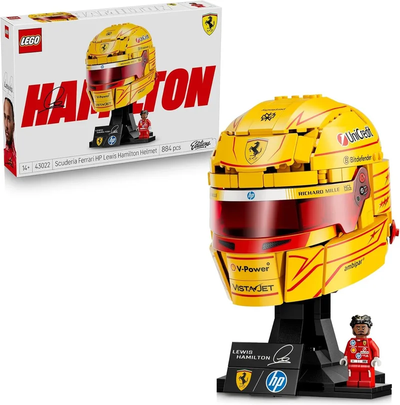 LEGO ▫️ Editions Scuderia Ferrari HP Lewis Hamilton Helmet - Produtos da F1 - Kit de modelo para exposição com minifigura colecionável - Presente para rapazes a partir dos 14 anos e fãs adultos do desporto motorizado - 43022