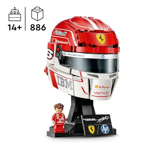 LEGO ▫️ Editions Scuderia Ferrari HP Capacete de Charles Leclerc - Produtos da F1 - Kit de modelo para exposição com minifigura colecionável - Presente para rapazes a partir dos 14 anos e fãs adultos do desporto motorizado - 43014 2