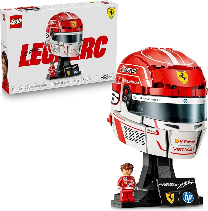 LEGO ▫️ Editions Scuderia Ferrari HP Capacete de Charles Leclerc - Produtos da F1 - Kit de modelo para exposição com minifigura colecionável - Presente para rapazes a partir dos 14 anos e fãs adultos do desporto motorizado - 43014