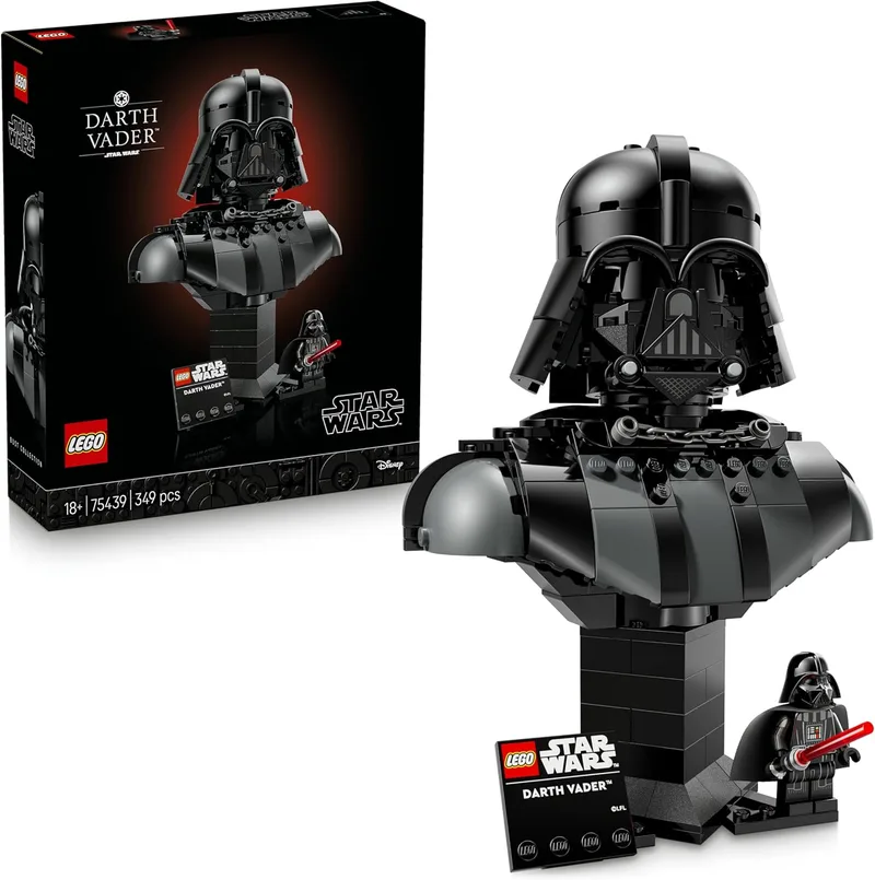 LEGO ▫️ Star Wars 75439 Busto de Darth Vader - Kit de modelo de exposição para adultos, incluindo minifigura colecionável dos Sith com sabre de luz vermelho - Decoração DIY para prateleiras ou quartos - Ideia de presente para fãs de «Uma Nova Esperança»