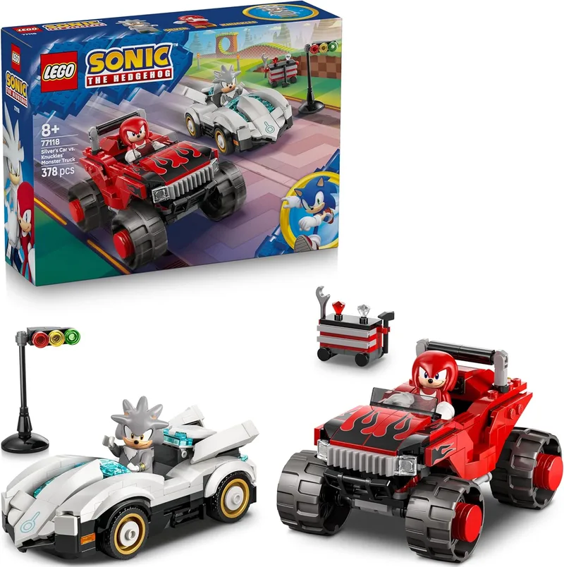 LEGO ▫️ Sonic The Hedgehog: Carro do Silver vs. Monster Truck do Knuckles 77118