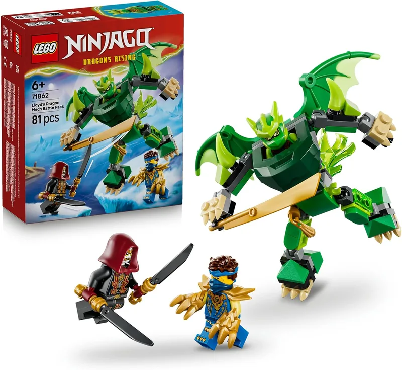 LEGO ▫️ Ninjago Pack de Combate: Meca Dragão do Lloyd – Figura articulada, 3 minifiguras e katanas de brincar – Decoração para o quarto infantil – Presente para crianças a partir dos 6 anos – 71862