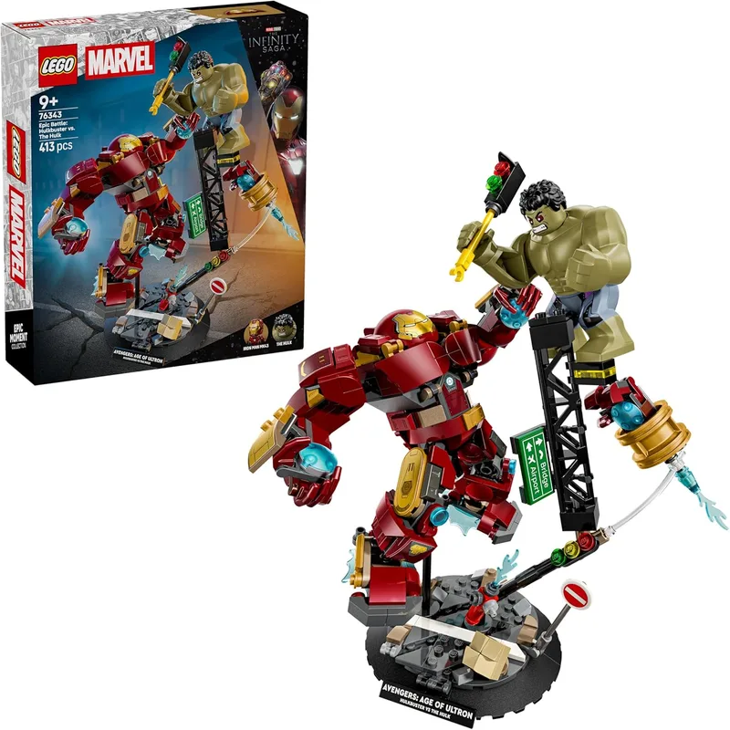 LEGO ▫️ Marvel: Batalha Lendária: Hulkbuster vs. Hulk - Super-heróis de brinquedo com 2 figuras de ação e uma minifigura do Homem de Ferro - Presente dos Vingadores para crianças a partir dos 9 anos e fãs - 76343