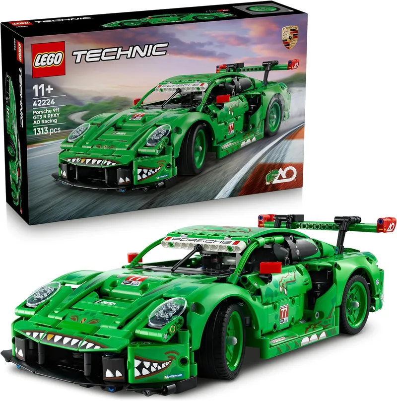 LEGO ▫️ Technic Carro Porsche 911 GT3 R Rexy AO Racing - Carro de corrida de brincar com motor de 6 cilindros, tração traseira e design inspirado no dinossauro T-Rex - Presente para crianças a partir dos 11 anos - 42224
