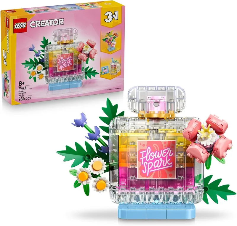 LEGO ▫️ Creator 3 em 1 Frasco Decorativo de Perfume Floral de Brinquedo - Modelo Transformável em Vaso para Flores ou Bebida - Decoração para o Quarto - Presente para Meninas e Meninos a partir dos 8 anos - 31383