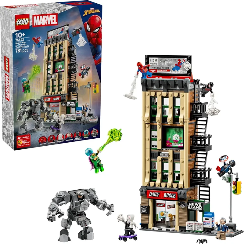 LEGO ▫️ Marvel Spider-Man vs. Mysterio: O Daily Bugle - Super-herói de brinquedo com figura de ação mecânica e 7 minifiguras - Presente de aniversário para crianças a partir dos 10 anos e fãs dos filmes - 76342
