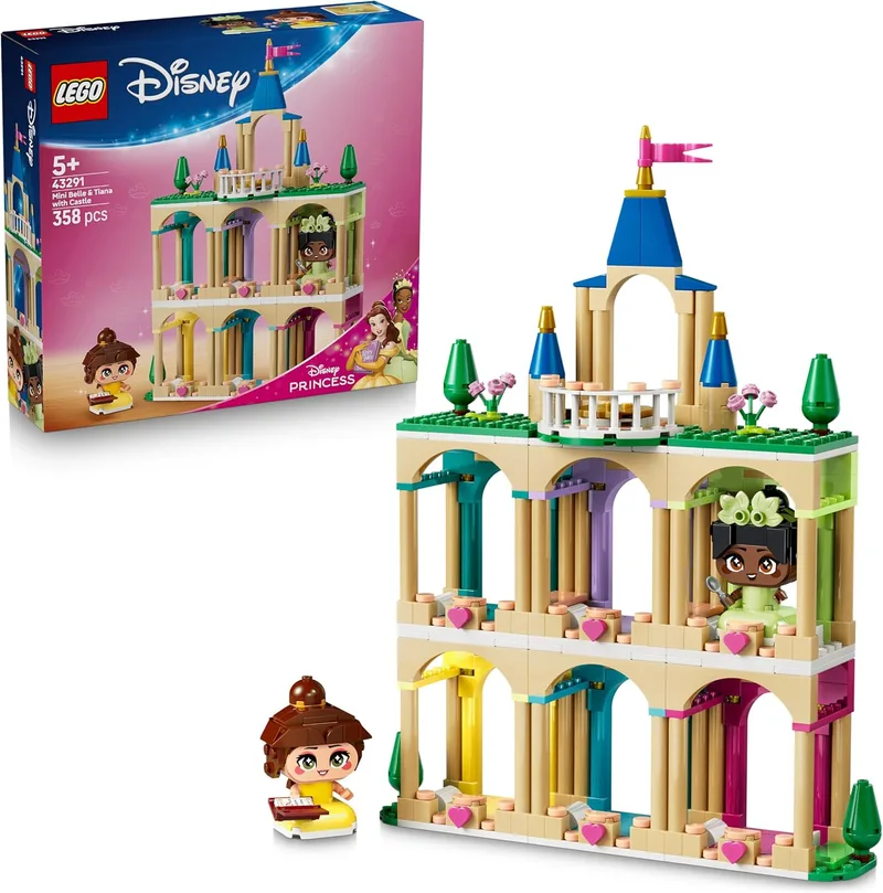 LEGO | Disney Princess Mini Belle e Tiana com Castelo de Brinquedo - 2 Mini Bonecas Coleccionáveis com Acessórios - Expositor de Figuras - Prenda de Aniversário para Meninas a partir dos 5 anos e Fãs - 43291