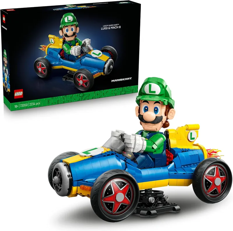 LEGO ▫️ Mario Kart: Luigi e Mach 8 - Figura articulada de personagem da Nintendo Super Mario e modelo de carro para adultos - Artigos colecionáveis - Presente para jogadores e fãs - 72050