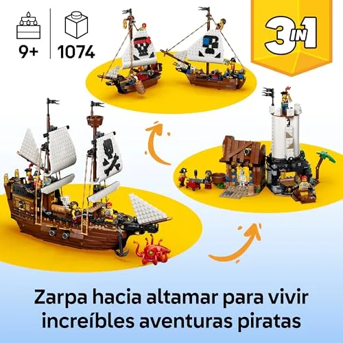 LEGO ▫️ Creator 3 em 1: Barco Pirata Clássico – Maquete transformável em castelo ou em dois barcos gémeos – Decoração para o quarto – Presente de aniversário para meninos e meninas a partir dos 9 anos – 31387 2
