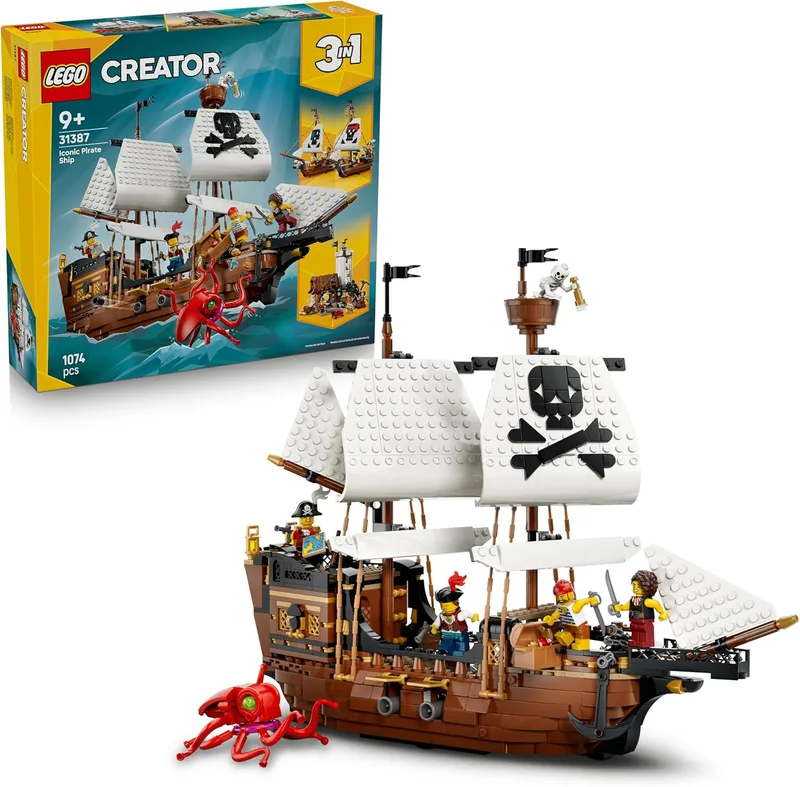 LEGO ▫️ Creator 3 em 1: Barco Pirata Clássico – Maquete transformável em castelo ou em dois barcos gémeos – Decoração para o quarto – Presente de aniversário para meninos e meninas a partir dos 9 anos – 31387