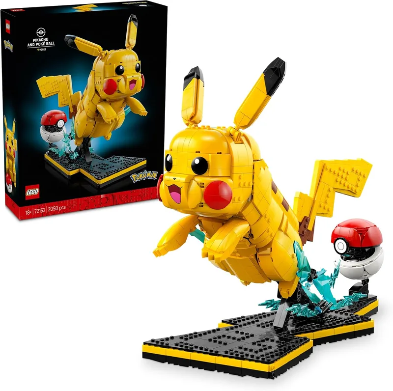 LEGO ▫️ Pokémon Pikachu e Poké Ball - Modelos para montar para adultos - Figura articulada de anime com base de exposição - Decoração de secretária para gamers - Presente colecionável - 72152