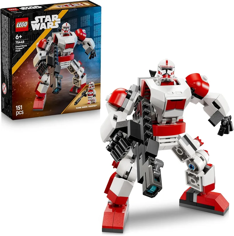 LEGO Star Wars 75448 Clone Trooper Mech Shock Toy - Figura de ação articulada com espingarda blaster e minifigura - Prenda colecionável para crianças com mais de 6 anos e fãs