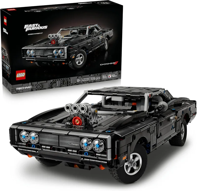 LEGO ▫️ Technic Dodge Charger R/T de Velozes e Furiosos - Kit de Maquetes para Adultos - Conjunto STEM colecionável com motor V8 e suspensão - Presente para homens e mulheres fãs do filme - 42231
