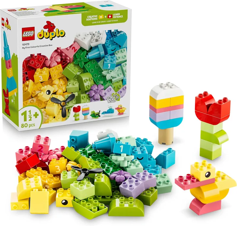 LEGO ▫️ Duplo Caixa Criativa a Cores – Jogo Educativo para a Motricidade Fina – Blocos com Números, Animais, Veículos e Comida de Brincar – Presente para Meninos e Meninas a partir de 1 ano – 10479
