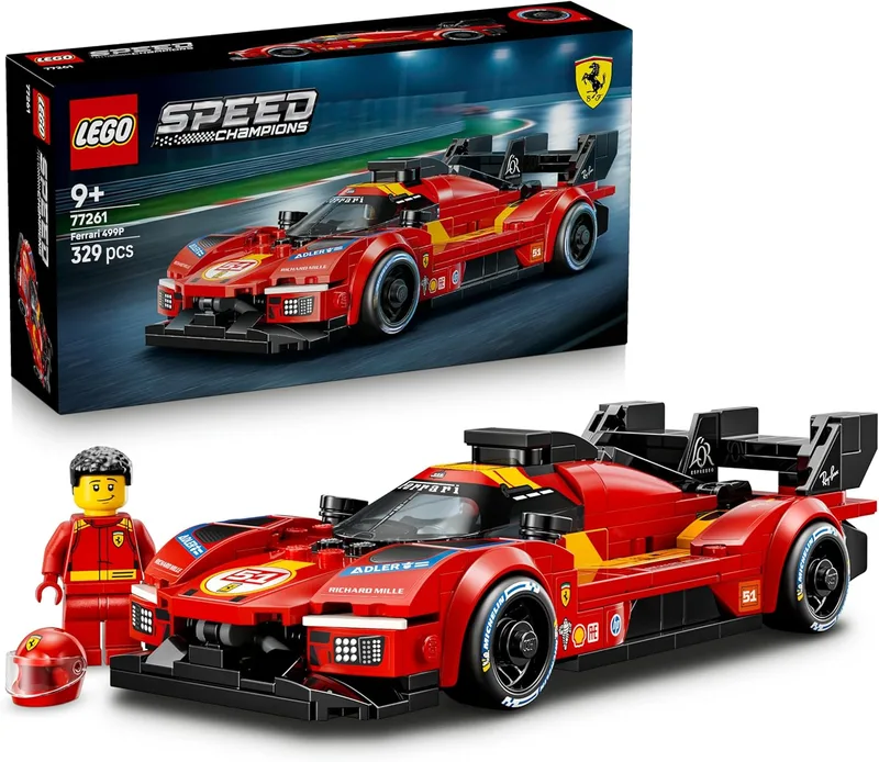 LEGO ▫️ Speed Champions Ferrari 499P Carro de Corrida de Brinquedo - Kit de Maquetes com Minifigura de Piloto Colecionável - Produtos Desportivos - Presente para Crianças a partir dos 9 Anos e Fãs - 77261