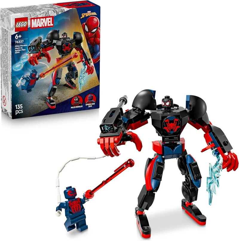 LEGO ▫️ Marvel: Armadura Robótica de Miles Morales vs. Spider-Man 2099 - Super-heróis de Brinquedo - Figura de Ação, 2 Minifiguras e Raios de Energia Aracnídea - Presente para crianças a partir dos 6 anos - 76337