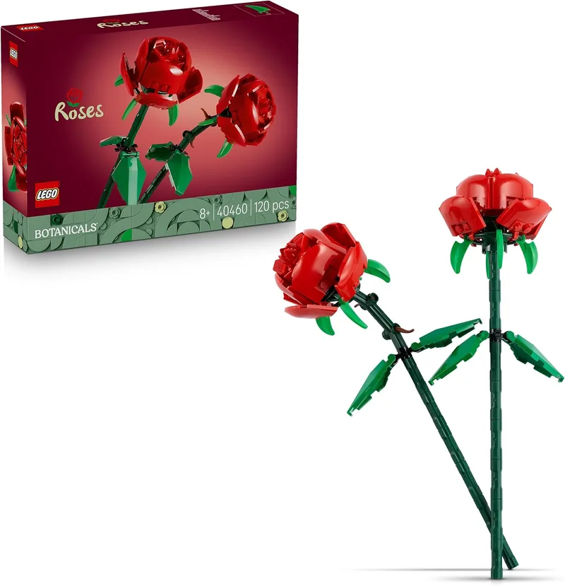 LEGO Botanicals Roses - Prenda Dia da Mãe - Flores Artificiais Vermelhas - Flores Artificiais Vermelhas Compatíveis com Bouquets - Decoração de Flores para Quarto de Criança e Secretária - 40460