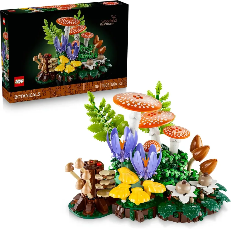 LEGO ▫️ Botanicals Cogumelos da Floresta – Kit de construção com plantas artificiais: cogumelos vermelhos e flores artificiais – Decoração para a sala e o quarto – Presente de artesanato para adultos – 11505