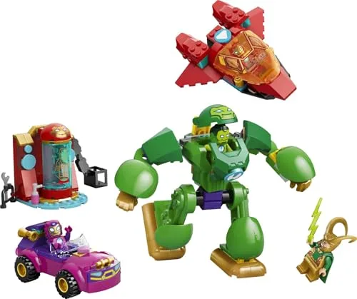 LEGO ▫️ Marvel: Loki vs. Equipa do Homem de Ferro – Super-heróis de brincar com carro, avião, figura de ação e 4 minifiguras – Presente para crianças a partir dos 4 anos e fãs do Homem de Ferro e da sua super-equipa 11211 2