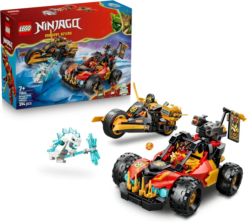 LEGO ▫️ Ninjago Veículos Combináveis do Kai e do Cole – Carro e Moto de Brincar, 3 Minifiguras, incluindo o Kai e o Cole com Armas Ninja – Presente de Aniversário para Crianças a partir dos 7 Anos e Fãs – 71864