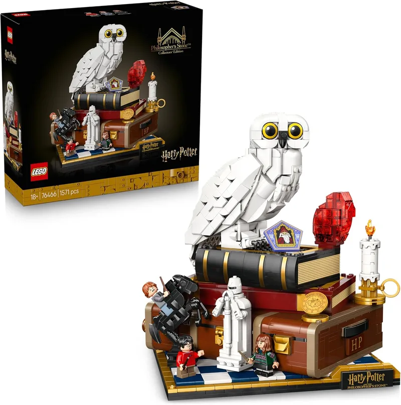LEGO Harry Potter Pedra Filosofal: Edição de Colecionador - Modelo de Cena de Filme para Adultos - Decoração de Casa - Figura de Coruja Hedwig e 3 Mini Figuras - Presente de Fã 76466