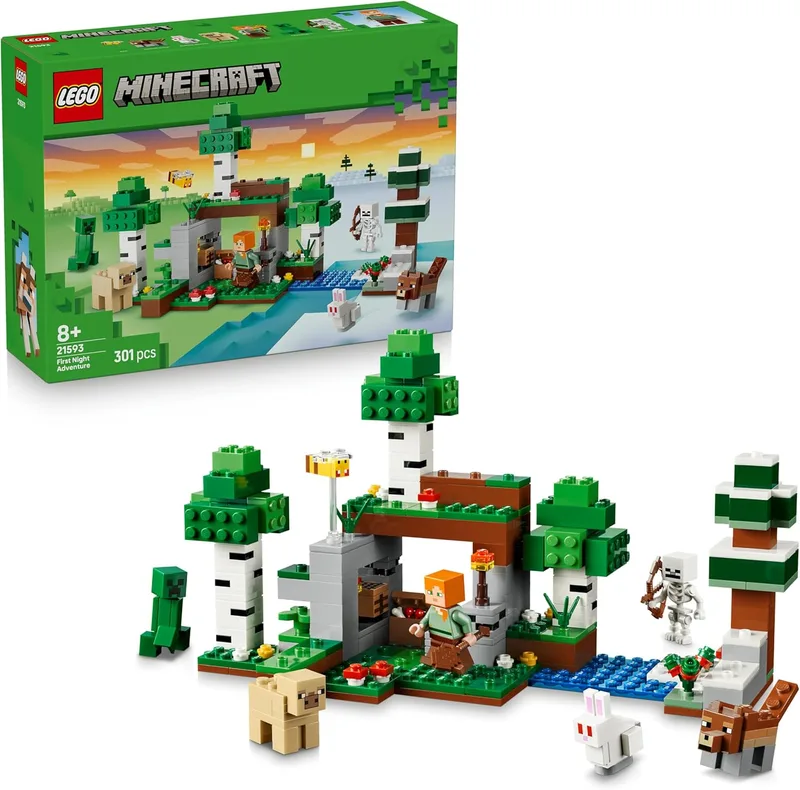 LEGO ▫️ Minecraft: A Aventura da Primeira Noite – Brinquedo interativo com 7 figuras, incluindo o Alex, o Creeper, o Esqueleto e o Lobo da Floresta – Presente para crianças e miúdos a partir dos 8 anos – 21593
