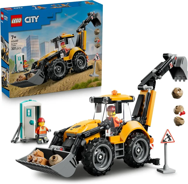 LEGO ▫️ City Carregadora Retroescavadora Amarela – Veículo de Obra de Brinquedo e 2 Minifiguras – Camião com Pá Frontal e Retroescavadora – Presente de Aniversário para Crianças a partir dos 7 Anos – 60480