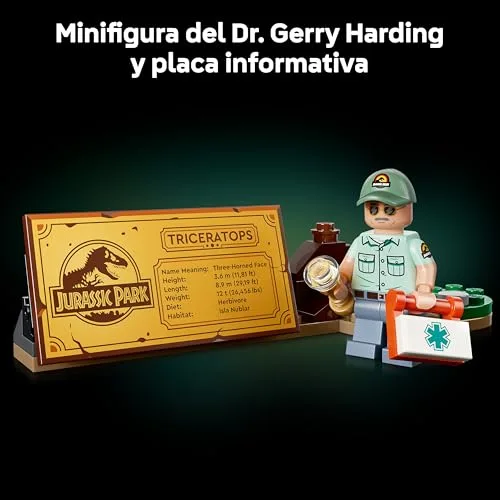 LEGO ▫️ Jurassic World Fósseis de Dinossauro: Triceratops - Kit de Maquetes para Adultos com Minifigura do Dr. Gerry Harding - Decoração para a Estante - Presente para Fãs do Parque Jurásico - 77985 5