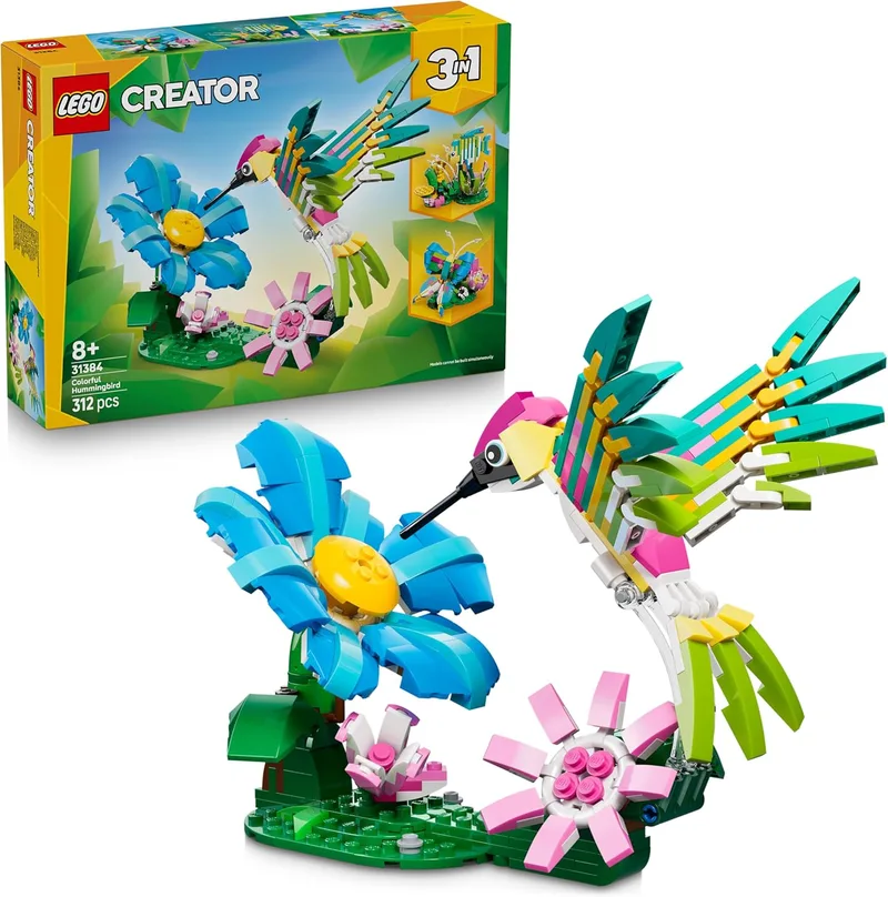 LEGO ▫️ Creator 3in1 Vida Selvagem: Colibri Colorido - Pássaro de Brinquedo Transformável, Borboleta ou Figura de Peixe - Decoração de Quarto - Prenda para Raparigas e Rapazes a partir dos 8 anos - 31384