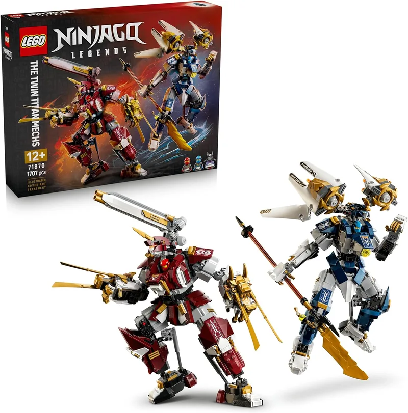 LEGO ▫️ Ninjago Titãs Robôs Gémeos – Figuras articuladas de robôs de brincar e 3 minifiguras, incluindo a Kay e a NYA – Decoração para o quarto – Presente de aniversário para crianças a partir dos 12 anos e fãs – 71870