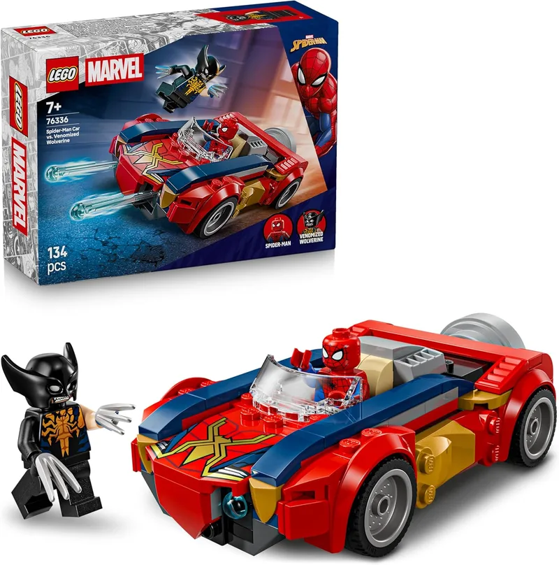 LEGO ▫️ Marvel Carro do Homem-Aranha vs. Lobisomem Venomizado - Brinquedo de super-heróis com modelo de carro, 2 minifiguras e 2 canhões - Presente para crianças e fãs a partir dos 7 anos - 76336