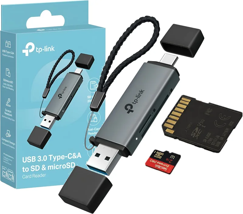 TP-Link ▫️ UA430D - Leitor de cartões USB, 5 Gbps, Plug & Play, SD e microSD | Leitor de cartões USB. Alta velocidade de transferência. Plug & Play. Compacto e portátil.