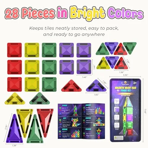 Desire Deluxe ▫️ Micro Blocos Magnéticos de Construção - Brinquedo Educativo STEM de Viagem para Crianças, Brinquedo Sensorial Montessori Magnético para Meninos e Meninas a partir dos 3 anos (28 peças – Multicolorido) 6